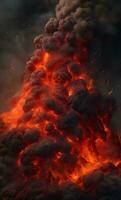 a volcano is erupting with smoke and fire. Generative AI photo