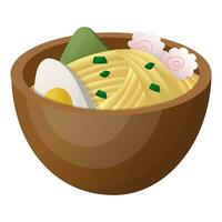 Asian-style noodles with egg and herbs. vector illustration on a white background.