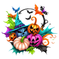 Neon- Farben glücklich Halloween Design, Halloween Clip Art, generativ ai png