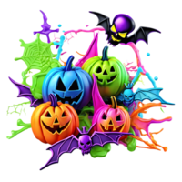 Neon Colors Happy Halloween Design, Halloween Clipart, Generative AI png