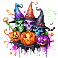 Neon Colors Happy Halloween Design, Halloween Clipart, Generative AI png