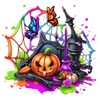 Neon Colors Happy Halloween Design, Halloween Clipart, Generative AI png