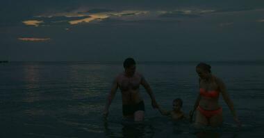 famille sont nager dans le mer après le coucher du soleil le Pirée, Grèce video