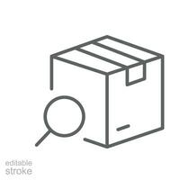 Tracking package line icon. Search package distribution, shipping goods or merchandise. Delivery cargo product. tracking logistics . Editable stroke Vector illustration design on white backgroundEPS10