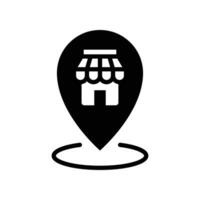 Store location solid icon. Pin map market shop location for Online commerce marketing and promotion. Shop place navigation label for web and app. Vector illustration design on white background. EPS 10
