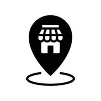 Store location solid icon. Pin map market shop location for Online commerce marketing and promotion. Shop place navigation label for web and app. Vector illustration design on white background. EPS 10