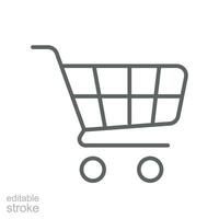 Shopping cart line icon. Trolley or shopping bag in grocery market, supermaket. Add purchase item Logo in online shopping symbol. Editable stroke vector illustration design on white background. EPS 10