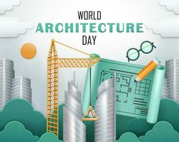 Architecture day. Concept sketches of construction, cranes and buildings framed by plants and clouds. suitable for events, business and design elements vector