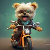 Cute and animated Dog riding a bike and a little smiling face Beautiful Background photo