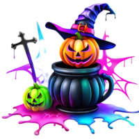 Neon- Farben glücklich Halloween Design, Halloween Clip Art, generativ ai png