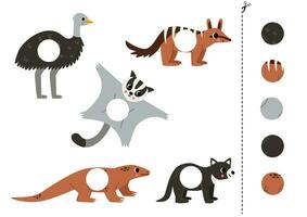 Cut and glue parts of cute Australian animals. vector