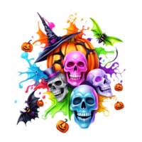 Neon Colors Happy Halloween Design, Halloween Clipart, Generative AI png