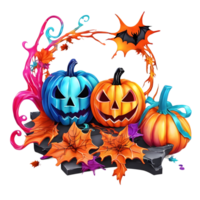 Neon Colors Happy Halloween Design, Halloween Clipart, Generative AI png