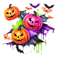 Neon Colors Happy Halloween Design, Halloween Clipart, Generative AI png