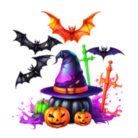 Neon Colors Happy Halloween Design, Halloween Clipart, Generative AI png