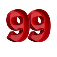 3d illustration of red number 99 or Ninety nine inner shadow png