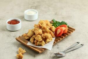 Crispy Chicken Popcorn with Spicy Sauce and Mayonaise photo