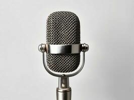 A Close Up Of A Microphone On A White Background. AI Generated photo