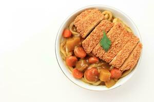 Katsu Curry Udon Isolated on White Table photo