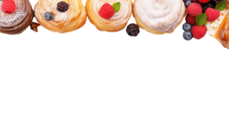 AI Generated Banner, various pastries and desserts lined up. png