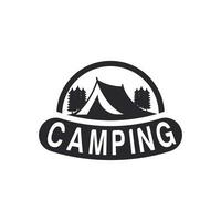 Pine trees and camping tent logo design vector