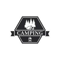 Pine trees and camping tent logo design vector