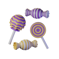 Four Halloween candies in purple and yellow png