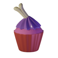 Halloween pink cup cake with a bone skewer on top png