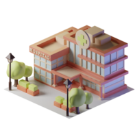 Hospital isometric building with trees and street lights png