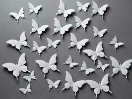A Group Of White Butterflies Sitting On Top Of A Table. AI Generated photo