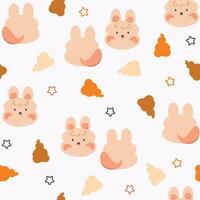 Vector cute rabbit seamless pattern set hand drawn cute doodle characters