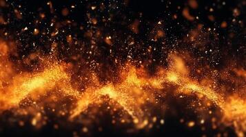 abstract fire background with sparks and golden bokeh. 3d rendering , AI Generative photo