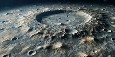 Generative AI, another alien planet surface relief, moon crater. Space background photo