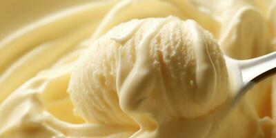 Generative AI, vanilla ice cream surface, close up texture of white ice cream like background. photo