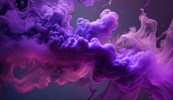 generativo ai, fluido lavanda Violeta líquido y fumar con salpicaduras brillante fluido bandera, 3d efecto, moderno macro realista resumen antecedentes ilustración, tinta en agua efecto. foto