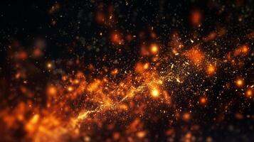 abstract fire background with sparks and golden bokeh. 3d rendering , AI Generative photo