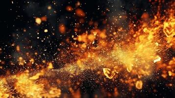 abstract fire background with sparks and golden bokeh. 3d rendering , AI Generative photo