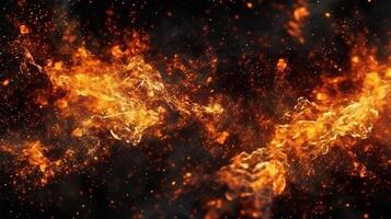 abstract fire background with sparks and golden bokeh. 3d rendering , AI Generative photo