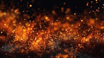 abstract fire background with sparks and golden bokeh. 3d rendering , AI Generative photo