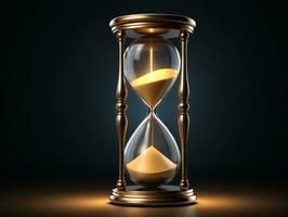 An Hourglass With Gold Sand On A Dark Background. AI Generated photo