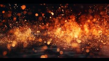 abstract fire background with sparks and golden bokeh. 3d rendering , AI Generative photo