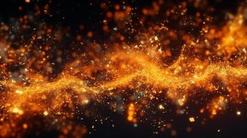 abstract fire background with sparks and golden bokeh. 3d rendering , AI Generative photo