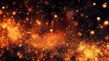 abstract fire background with sparks and golden bokeh. 3d rendering , AI Generative photo