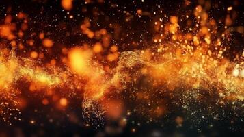 abstract fire background with sparks and golden bokeh. 3d rendering , AI Generative photo