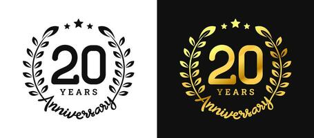 aniversario 20 oro números. minimalista diseño plantilla, moderno, elegante celebrando aniversario evento. etiqueta, vector, firmar, ilustración, bandera, símbolo, icono, diseño, pegatina, etiqueta, insignia, elemento vector