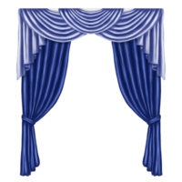 Arch of blue curtains made of satin, silk, fabric. Digital illustration. Decorative element for windows and doors in the interior of a house, dance hall, theater. png