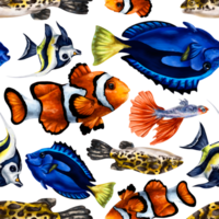 nahtlos Muster mit bunt Marine Leben. tropisch Fisch. Hintergrund zum Textilien, Stoffe, Verpackung Papier, Souvenirs und andere Designs png