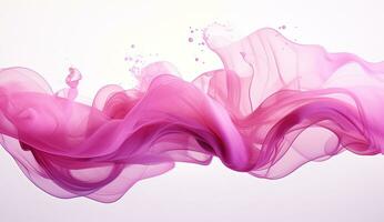 Generative AI, Flowing light pink, viva magenta smoke with splashes. Soft fluid banner, spring female mood, 3D effect, modern macro realistic abstract background illustration, ink in water effect photo