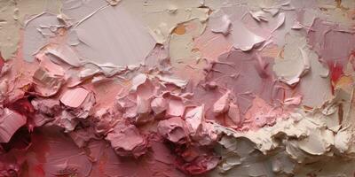 Generative AI, Closeup of impasto abstract rough pink art painting texture photo