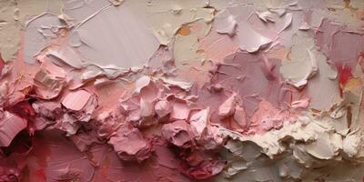 Generative AI, Closeup of impasto abstract rough pink art painting texture photo